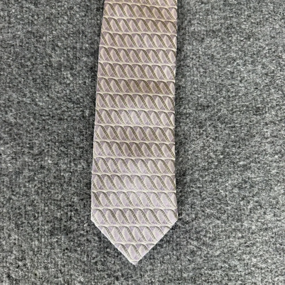 Ermenegildo Zegna Silk Tie Mens Lavender Green Wavy Geometric Made in Italy